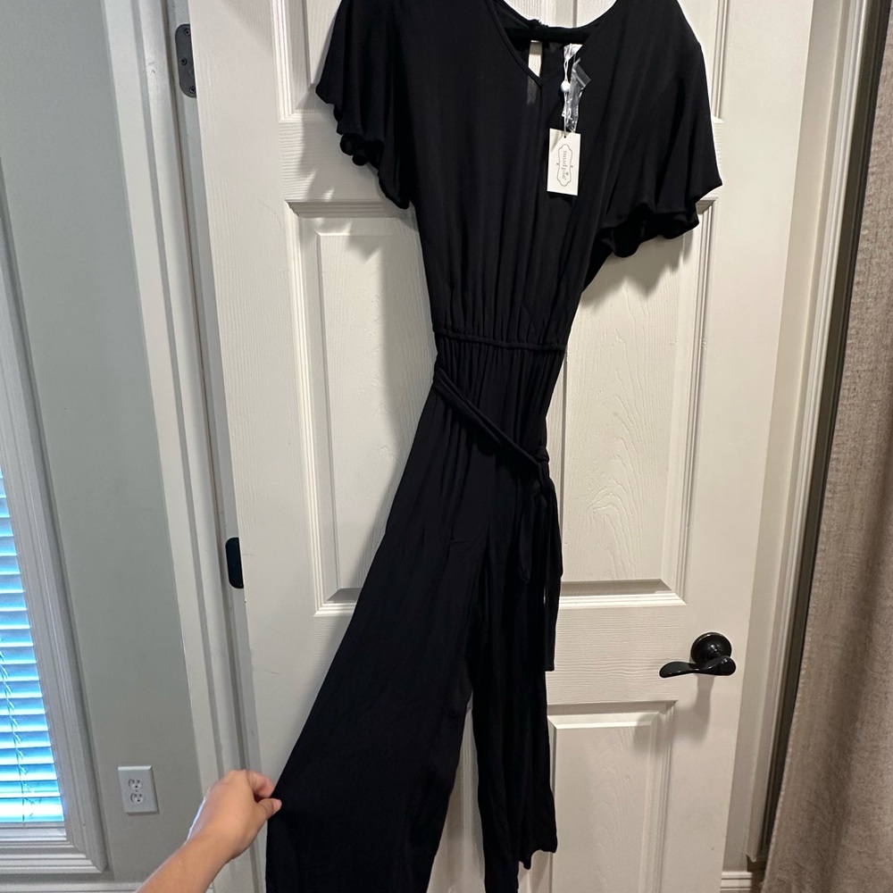 Mud Pie Black Flutter Sleeve Jumpsuit with Tie Waist